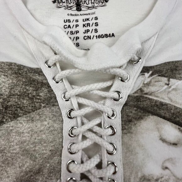 Jimi Hendrix T-shirt  Small Lace Up Short Sleeve Graphic Rockin Artwork White - Picture 6 of 11